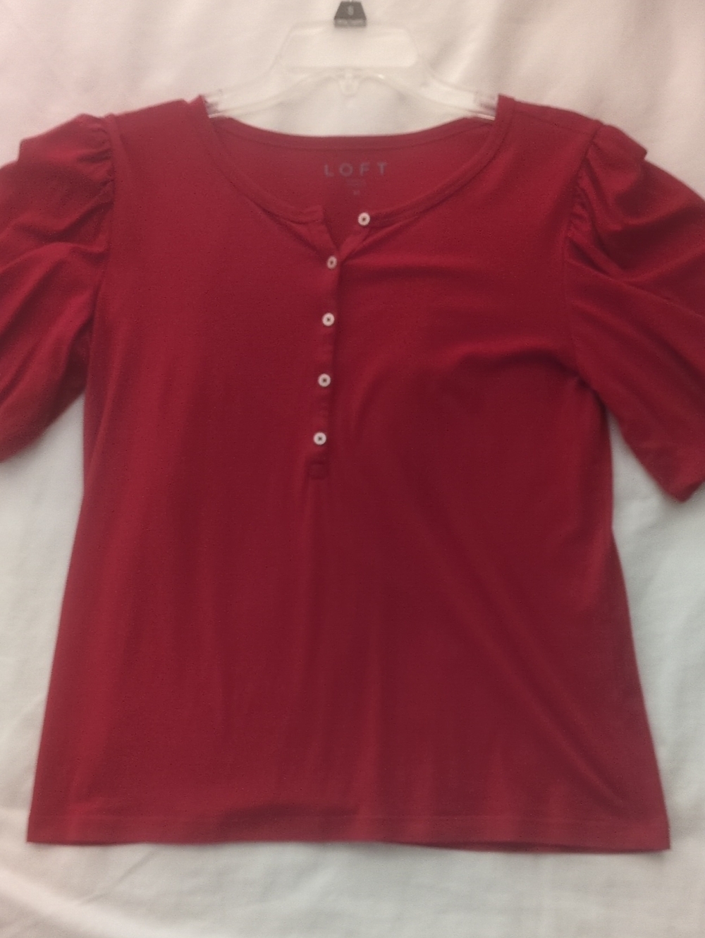 LOFT Red Henley Puff Sleeve Top
